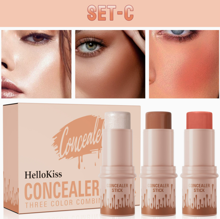 HelloKiss 3-in-1 Contouring Stick Set – Highlight, Contour & Blush for a Sculpted Face